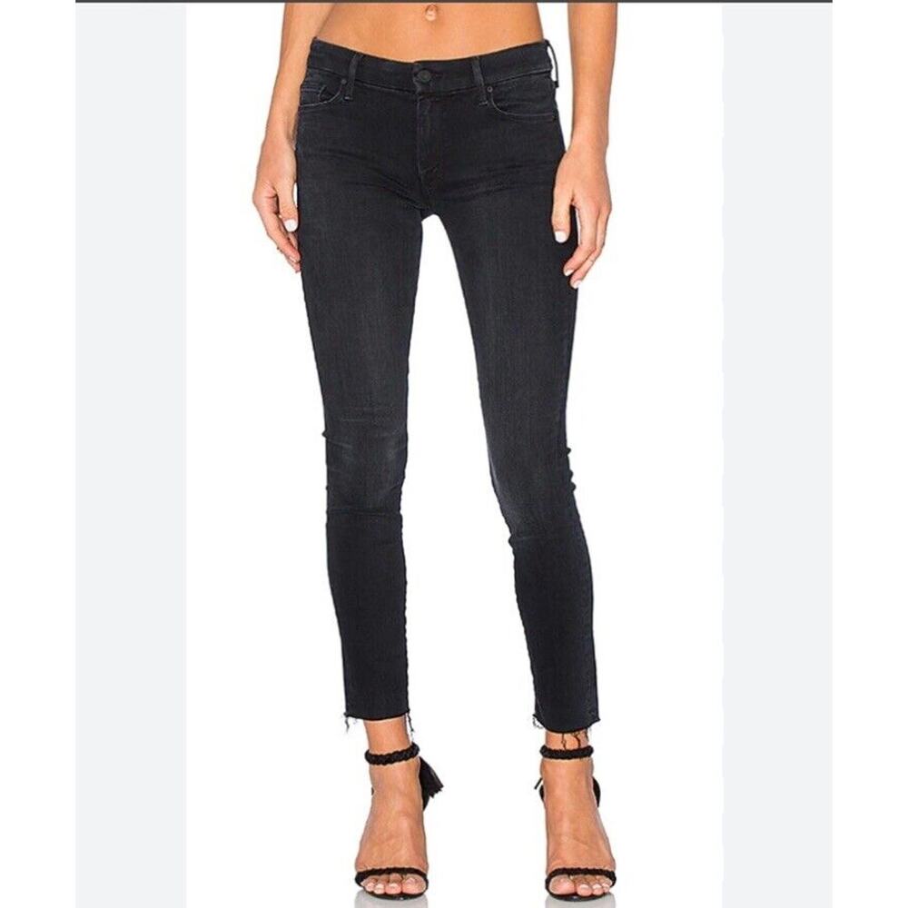 MOTHER High Waisted The Looker Ankle Fray Blackbird Size 28 Skinny Jeans USA